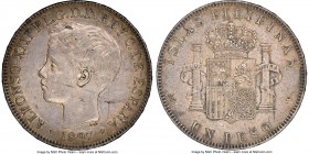 Spanish Colony. Alfonso XIII Peso 1897 SG-V AU58 NGC, KM154. Olive and gray toning. 

HID09801242017

© 2020 Heritage Auctions | All Rights Reserv...