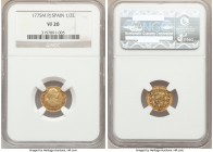 Charles III gold 1/2 Escudo 1775 M-PJ VF20 NGC, Madrid mint, KM415.1. AGW 0.0490 oz. 

HID09801242017

© 2020 Heritage Auctions | All Rights Reser...