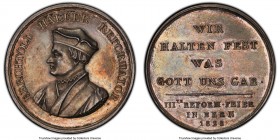 Bern. Canton silver "300th Anniversary of the Bern Reformation" Medal 1828 MS63 PCGS, Whiting-641. By I.F. Gruner. BERCHTOLD HALLER REFORMATOR his bus...