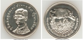 Rama IX 3-Piece Uncertified gold & silver "Conservation" Mint Set BE 2517 (1974), 1) "Sumatran Rhinoceros" 50 Baht - UNC, KM-Y102a. 38.4mm. 25.71gm 2)...