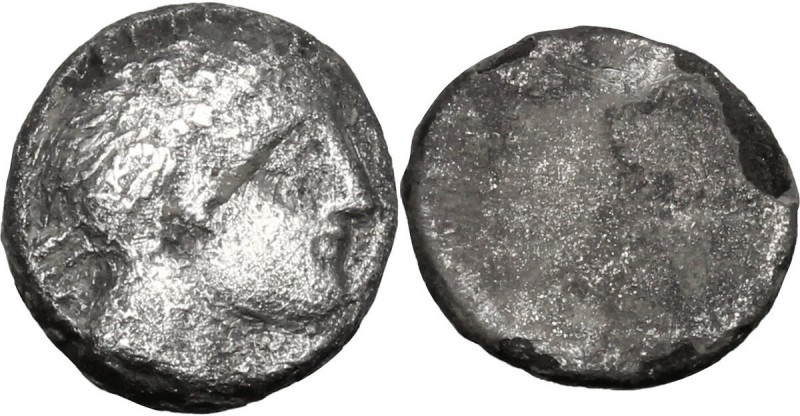 Greek Italy. Etruria, Populonia. AR 2.5 Asses, 3rd century BC. Male head right; ...