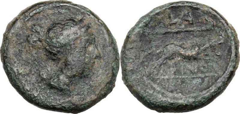 Greek Italy. Eastern Italy, Larinum. AE Semuncia, c. 210-175 BC. Bust of Artemis...