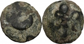 Greek Italy. Northern Apulia, Luceria. Anonymous series. AE cast Uncia, c. 225-217 BC. Crescent. / Thyrsus with fillets. Vecchi ICC 343; HN Italy 675....