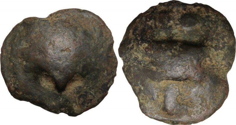 Greek Italy. Northern Apulia, Luceria. AE Cast Biunx, c. 217-212 BC. Scallop she...