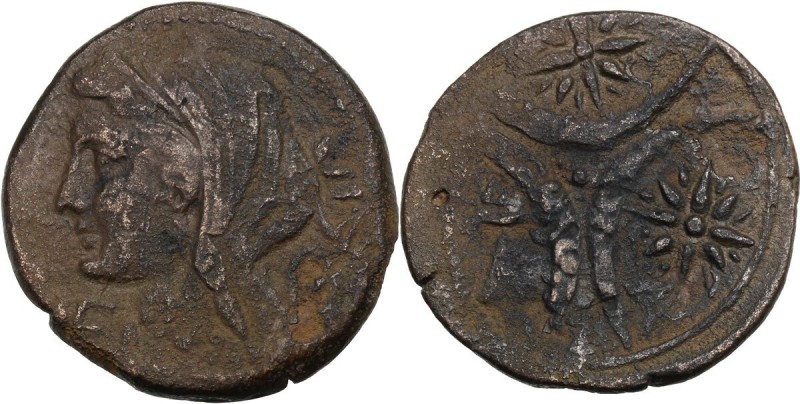 Greek Italy. Northern Apulia, Venusia. AE Teruncius, c. 210-200 BC. Head of Juno...