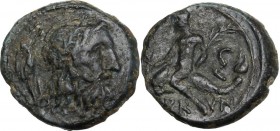 Greek Italy. Southern Apulia, Brundisium. AE 12 mm. (Semiuncial standard Uncia?) 2nd century BC. Head of Neptune right; behind, Nike crowning him and ...