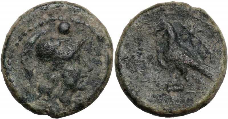Greek Italy. Southern Apulia, Caelia. AE Uncia, c. 250-225 BC. Helmeted head of ...