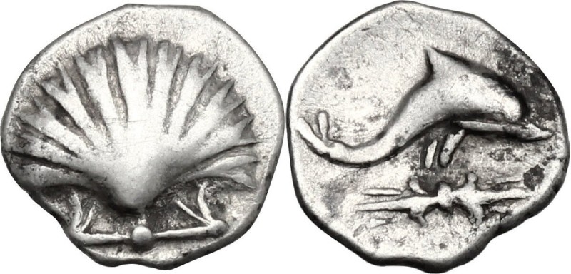 Greek Italy. Southern Apulia, Tarentum. AR Hemilitron, c. 325-280 BC. Shell. / D...