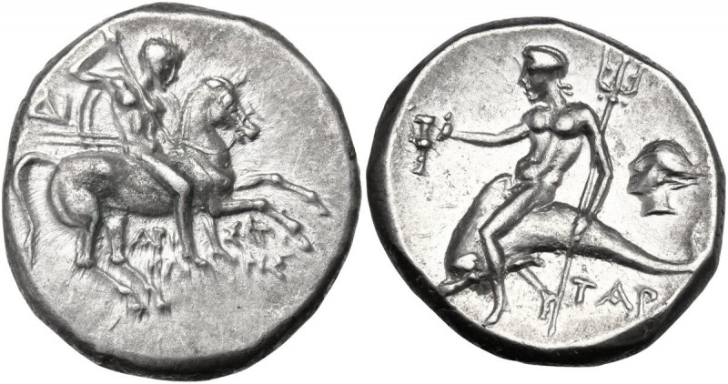 Greek Italy. Southern Apulia, Tarentum. AR Nomos c. 272-240 BC. Nude youth on ho...