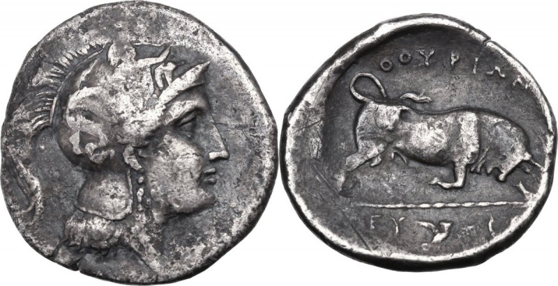 Greek Italy. Southern Lucania, Thurium. AR Stater, c. 350-300 BC. Head of Athena...