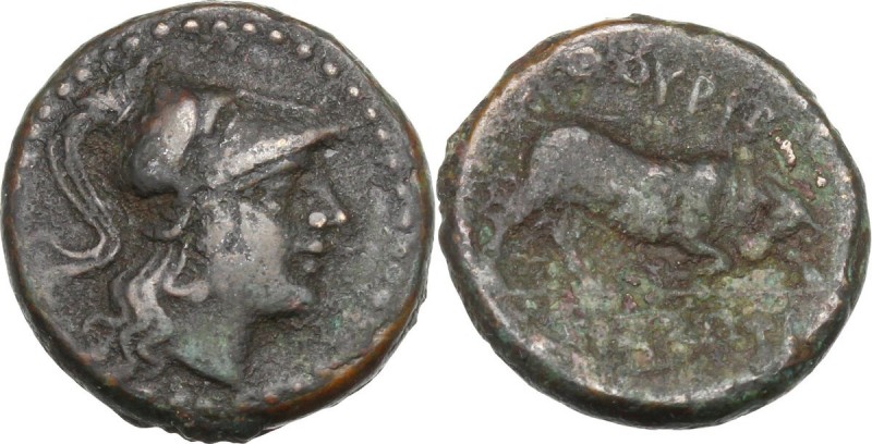 Greek Italy. Southern Lucania, Thurium. AE 17 mm. after c. 300 BC. Head of Athen...