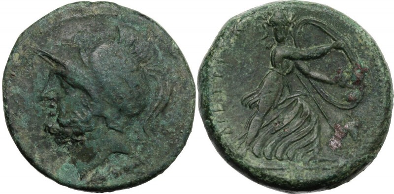 Greek Italy. Bruttium, Brettii. AE Double Unit, c. 211-208 BC. Helmeted head of ...