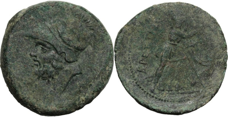 Greek Italy. Bruttium, Brettii. AE Double Unit, c. 208-203 BC. Helmeted head of ...