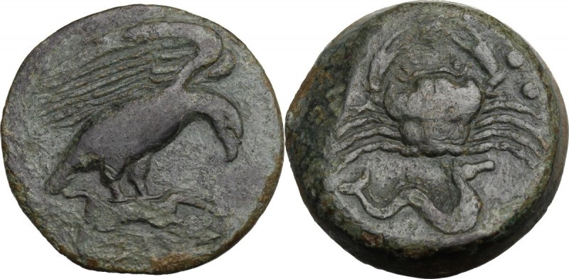 Sicily. Akragas. AE Hemilitron, c. 416-406 BC. Eagle standing right, wings sprea...