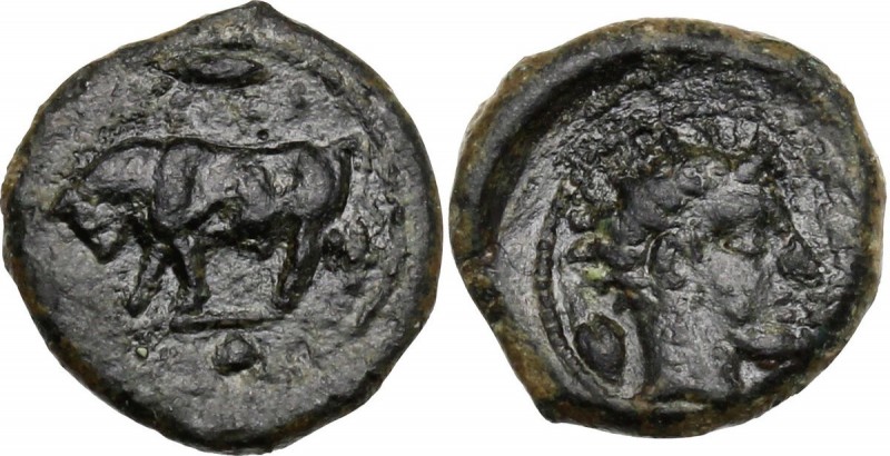 Sicily. Gela. AE Onkia, c. 420-405 BC. ΓΕΛΑΣ. Bull standing left; above, barley ...