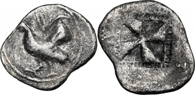 Sicily. Himera. AR Obol, c. 530-515 BC. Cock standing left. / Incuse square with...