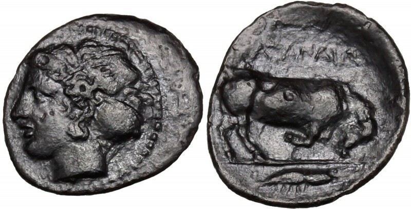 Sicily. Katane. AR Litra, c. 405-402 BC. Head of nymph left, wearing sphendone. ...