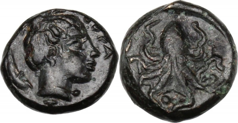 Sicily. Syracuse. Second Democracy (466-405 BC). AE Onkia. ΣVΡΑ. Head of Arethus...