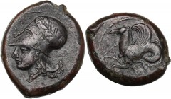 Sicily. Syracuse. Dionysios I (405-367 BC). AE Hemilitron. ΣΙΡΑ. Head of Athena left, wearing helmet decorated with olive-wreath. / Hippocamp left. CN...