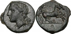 Sicily. Syracuse. Hiketas (287-278 BC). AE 21 mm. Wreathed head of Persephone left; [ethnic before]. / Female driving biga right; A in exergue. CNS II...