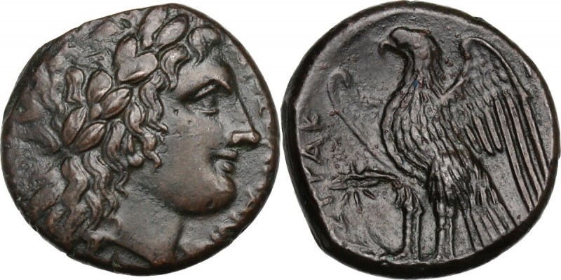 Sicily. Syracuse. Hiketas II (287-278 BC). AE 20 mm. Laureate head of Zeus Hella...