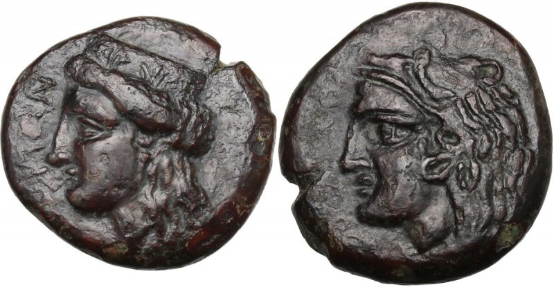 Sicily. Thermai Himerenses. AE 19 mm. c. 407-340 BC. [ΘΕΡ] ΜΙΤΑΝ. Head of Hera l...