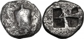 Continental Greece. Boeotia, Orchomenos. AR Obol, c. 500-480 BC. Wheat grain, sprouting end upward. / Aeginetan-style skew pattern incuse. SNG Cop. -;...