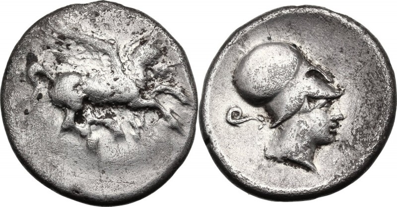 Continental Greece. Corinthia, Corinth. AR Stater, c. 400-375 BC. Pegasos flying...