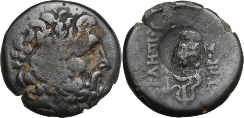Greek Asia. Mysia, Pergamon. AE 19 mm. c. 200-113 BC. Laureate head of Asklepios...