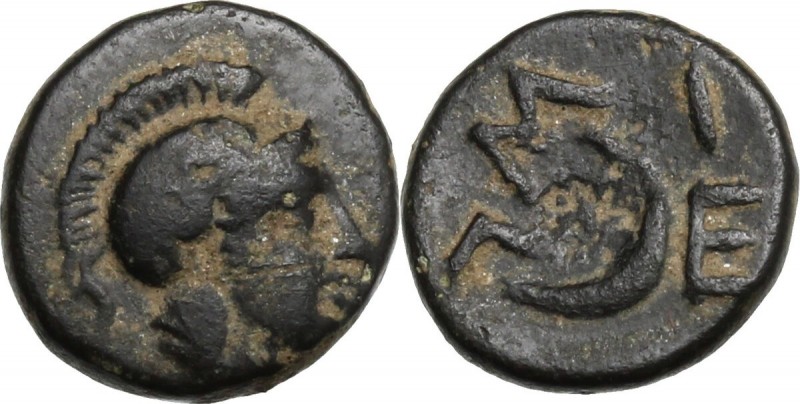 Greek Asia. Troas, Sigeion. AE 9 mm. 4th-3rd century BC. Helmeted head of Athena...