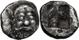 Greek Asia. Lesbos, Methymna. AR Hemiobol, c. 500-460 BC. Facing head of Silenos. / Quadripartite incuse square. Unlisted in the standard references. ...