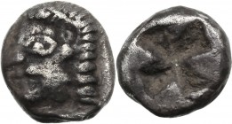 Greek Asia. Ionia, Phokaia. AR Diobol, 521-478 BC. Archaic female head left. / Quadripartite incuse square. Cf. Klein 452-3. AR. 1.04 g. 8.50 mm. R. R...