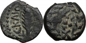Greek Asia. Judaea. Porcius Festus, Procurator. AE Prutah in the name of Nero, 58-59 AD, Jerusalem mint. NЄP/ωNO/C in three lines within wreath. / LЄ ...