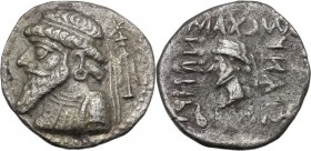 Greek Asia. Kings of Elymais. Kamnaskires V (54-32 BC). BI Tetradrachm. Diademed and draped bust left, with long beard, wearing earring; behind, star;...