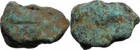 Aes Premonetale. Aes Formatum. A fragment of bronze ingot, Central Italy, 8th-4th century BC. AE. 199.60 g. mm 51x35x25. Uneven turquoise and olive gr...