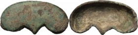 Aes Premonetale. Pre-monetary item (?), pelta shaped, 3rd century BD. AE. 30.19 g. 58 x 29 mm. EF.