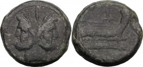 Anonymous. Sextantal series. AE As, after 211 BC. Laureate head of Janus, I above. / Prow right; above, I and below, ROMA. Cr. 56/2. AE. 36.64 g. 33.5...