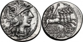 L. Antestius Gragulus. AR Denarius, 136 BC. Helmeted head of Roma right; below chin, X; behind, GRAG. / Jupiter in fast quadriga right, hurling thunde...