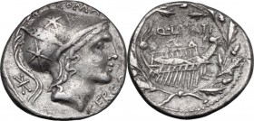 Q. Lutatius Cerco. AR Denarius, 109-108 BC. Head of Roma right, wearing helmet decorated with stars; behind, X; above, ROMA; below chin, CERCO. / Q. L...