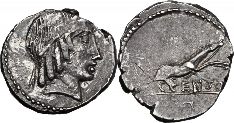 C. Censorinus. AR Denarius, 88 BC. Diademed head of Apollo right. / Horse gallop...