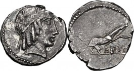 C. Censorinus. AR Denarius, 88 BC. Diademed head of Apollo right. / Horse galloping right; below, C. CENSO [ ]. Cr. 346/2c; B. (Marcia) 19. AR. 3.71 g...