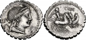 C. Naevius Balbus. AR Denarius serratus, 79 BC. Diademed head of Venus right; behind SC. / Victory in triga right; above, CXXVIIII; in exergue, C. NAE...