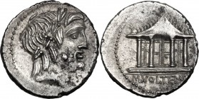 M. Volteius M.f. AR Denarius, 78 BC. Laureate head of Jupiter right. / Temple of Jupiter Capitolinus; in exergue, M. VOLTEI. M. F. Cr. 385/1; B. 1. AR...
