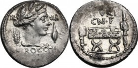 L. Furius Cn. f. Brocchus. AR Denarius, 63 BC. Head of Ceres right; across field, III-VIR; at sides, corn-ear and barley-grain. Below, BROCCHI. / L.FV...