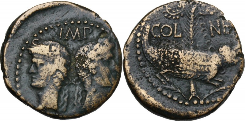 Augustus (27 BC - 14 AD) with Agrippa (died 12 BC). AE As, Nemausus mint, Gaul. ...