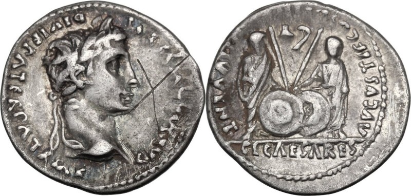 Augustus (27 BC - 14 AD). AR Denarius, Lugdunum mint. Struck 2 BC - 4 AD. CAESAR...