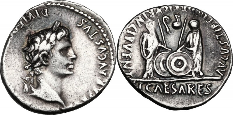 Augustus (27 BC - 14 AD). AR Denarius, 2 BC-14 AD. [CAES]AR AVGVSTVS DIVI F [PAT...