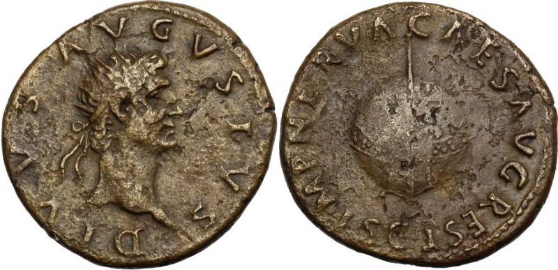 Augustus (27 BC-14 AD). AE Dupondius, struck under Nerva (96-98). DIVVS AVGVSTVS...