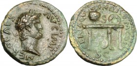 Nero (54-68). AE Semis, Rome mint, c. 64 AD. NERO CAES AVG IMP. Laureate head right. / CERTA QVINQ ROM CON. Table seen from front, bearing urn and wre...