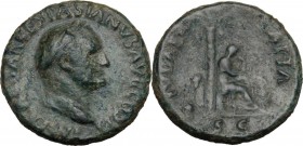 Vespasian (69-79). AE As, Rome mint, 71 AD. IMP CAESAR VESPASIANVS AVG COS III. Laureate head right. / IVDAEA CAPTA SC. Jewess seated right at foot of...